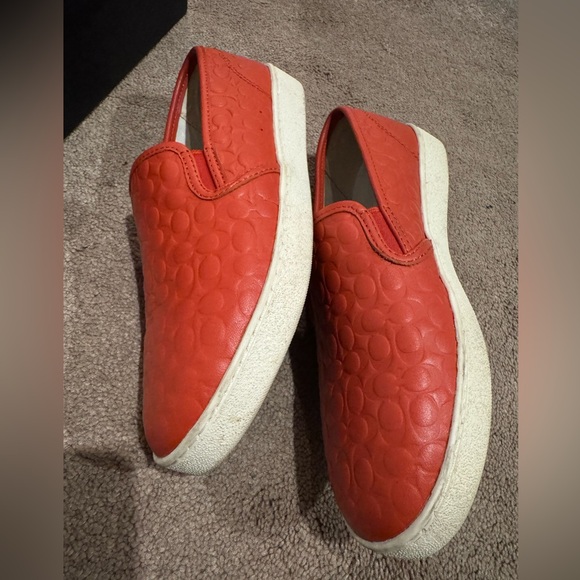 Coach Red Leather Symbol Embossed Slip-On Sneakers. Size 8.5 - Picture 7 of 13